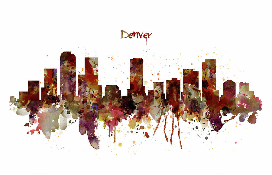 Denver Skyline Silhouette Painting by Marian Voicu