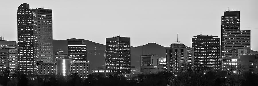 Denver Skyline Skyscraper Panorama - Black and White Photograph by Gregory Ballos