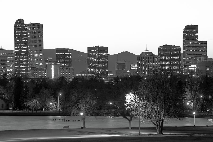 Denver Skyline Skyscrapers - Black and White Colorado Art Photograph by Gregory Ballos
