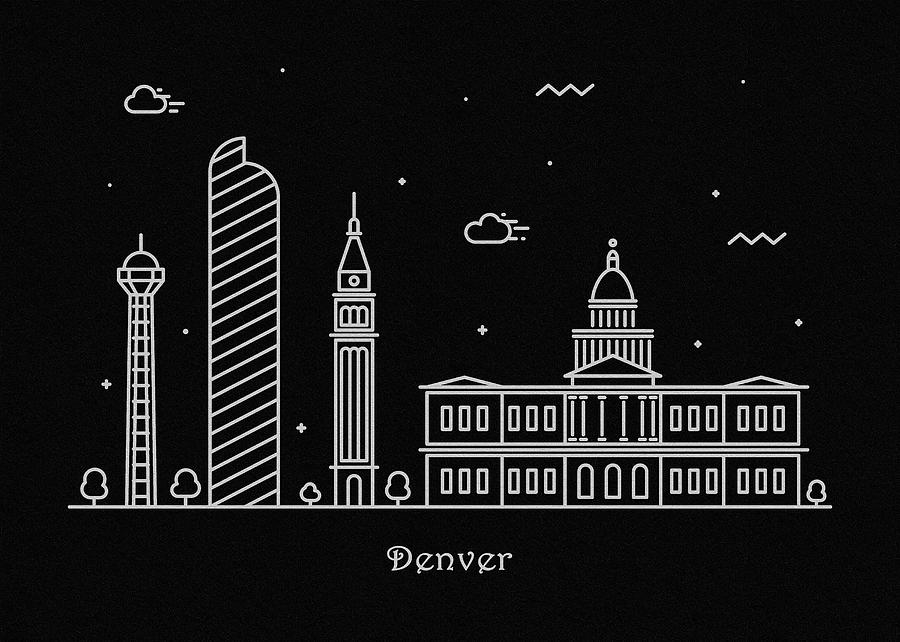 Denver Drawing - Denver Skyline Travel Poster by Inspirowl Design