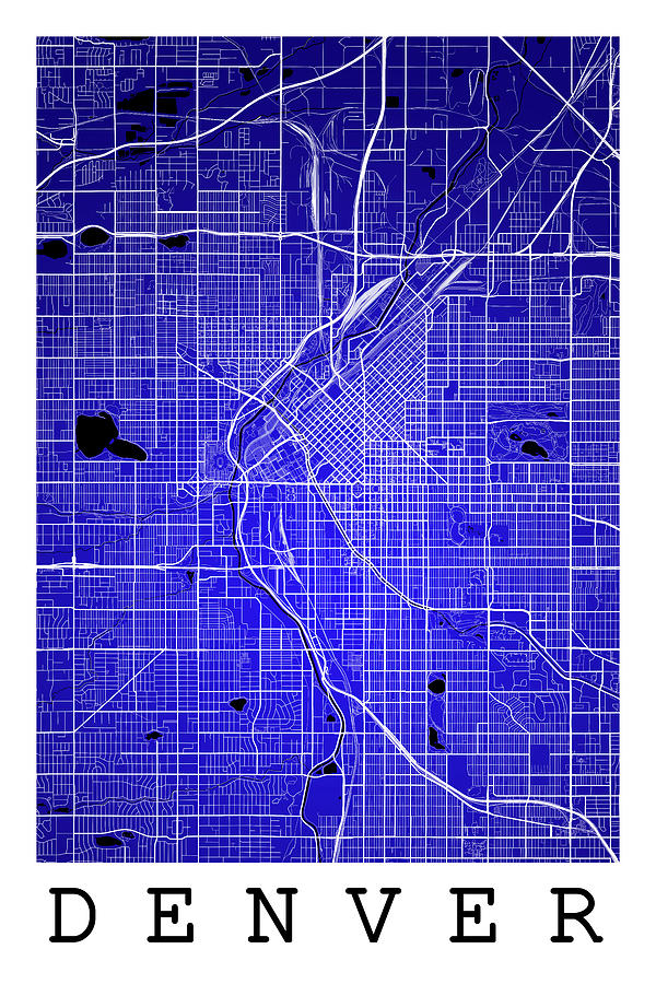 Denver Street Map - Denver Colorado USA Road Map Art on Color Digital ...