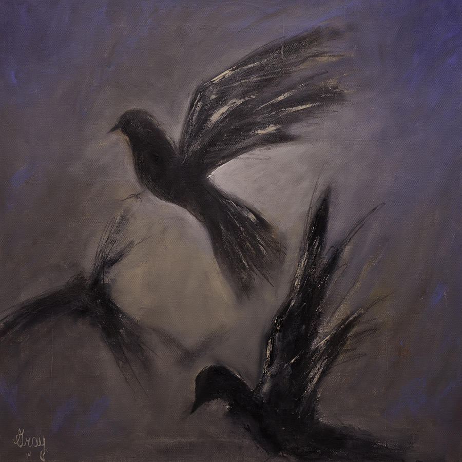 DEPARTURE Birds in Flight Original Bird Painting on Strecthed Canvas Painting by Gray  Artus