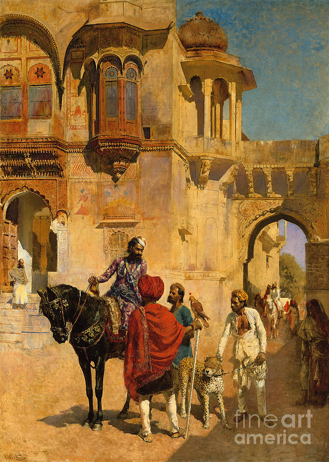 Edwin Lord Weeks Painting - Departure for the Hunt in the Forecourt of a Palace of Jodhpore by Edwin Lord Weeks