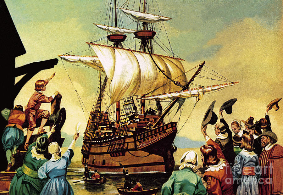 Departure of the Pilgrim Fathers for America  Painting by Ron Embleton