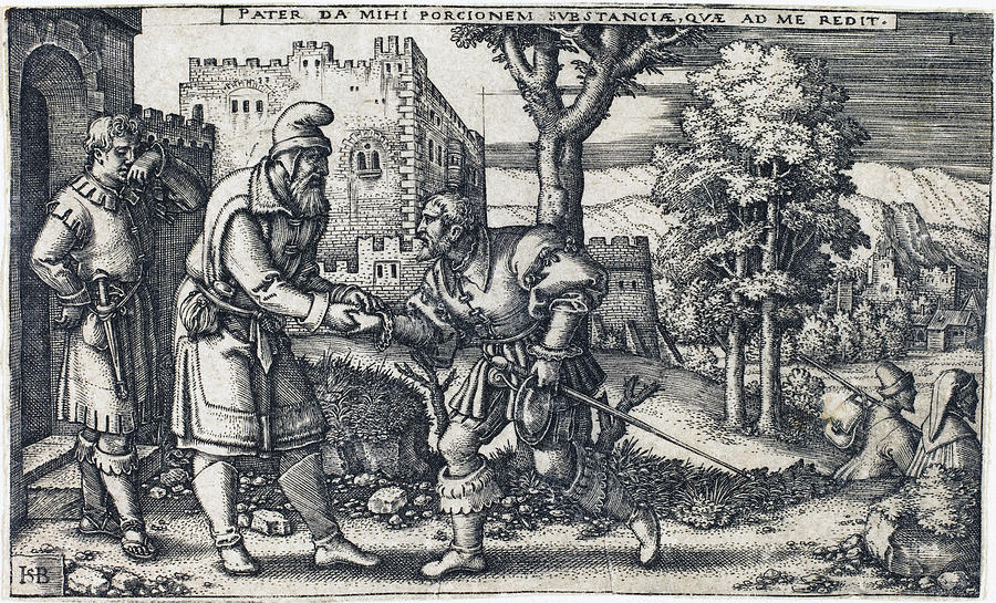  Departure of the Prodigal Son Drawing by Sebald Beham