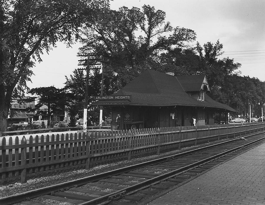 Depot in Arlington Heights Illinois - 1952 Photograph by Chicago and North Western Historical Society