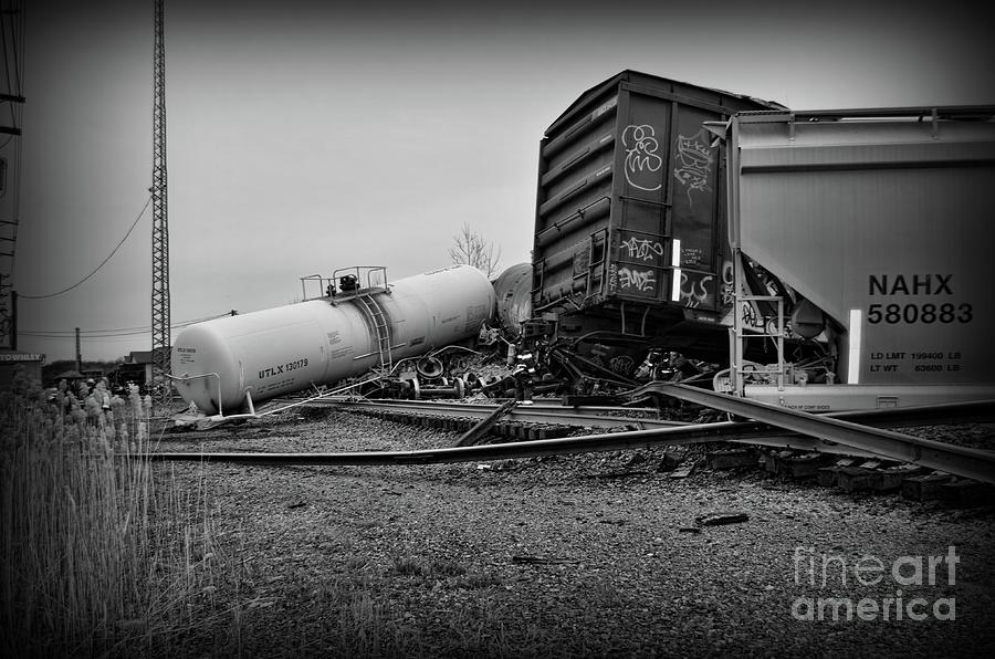 Derailed Train in Black and White Photograph by Paul Ward