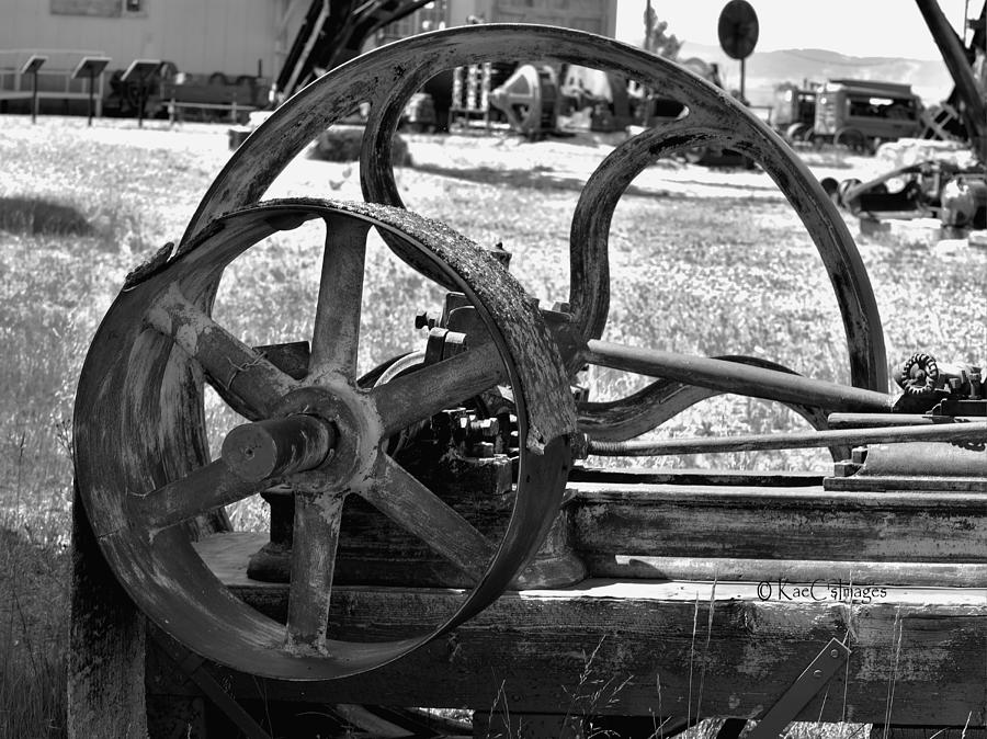 Derelict Conveyor Belt and Drive Wheel in Black and White Photograph by Kae Cheatham