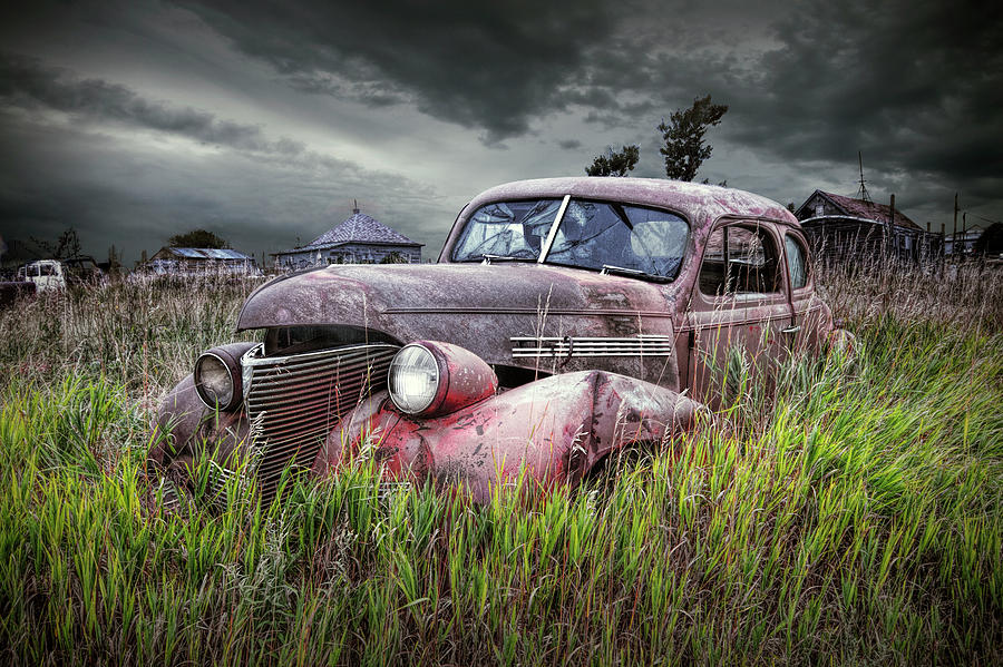 Derelict Vintage Auto abandoned in the Ghost Town by Okaton South Dakota Photograph by Randall Nyhof