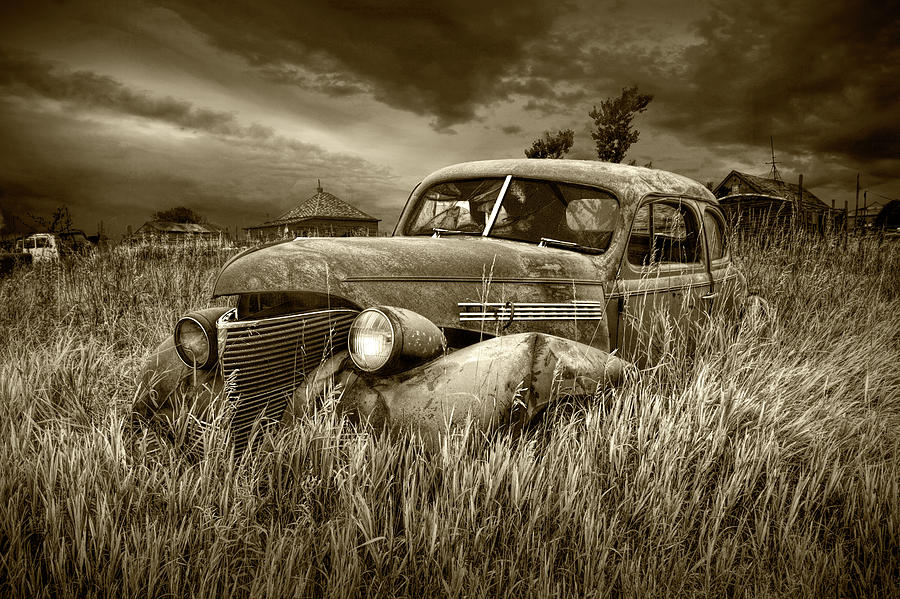 Derelict Vintage Auto in Sepia Tone Photograph by Randall Nyhof