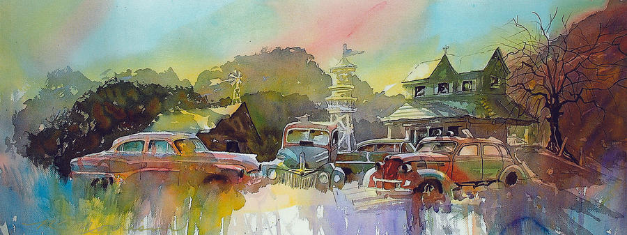 Rusty Old Cars Painting - Derelicts on Duty by Ron Morrison