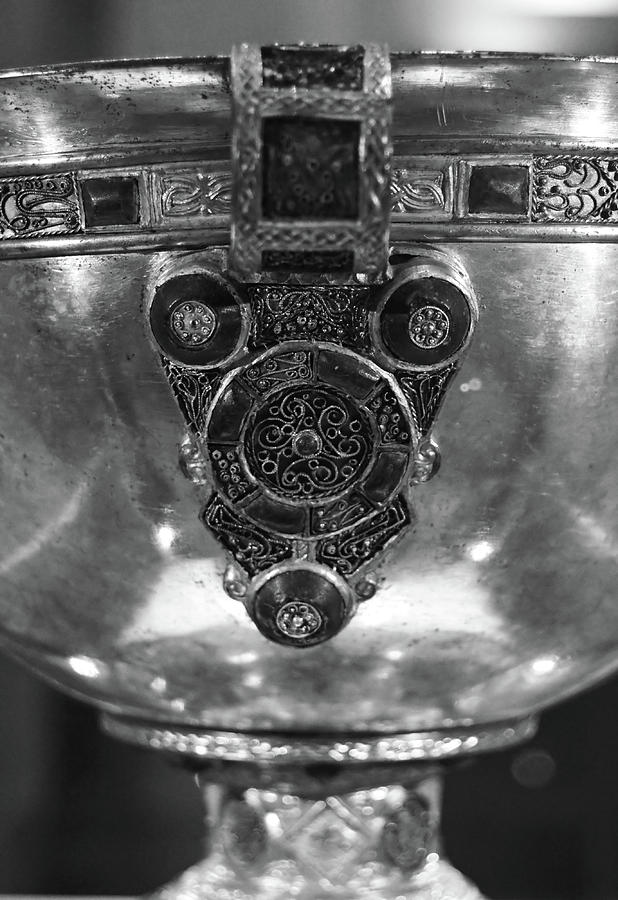 Derrynaflan Silver Chalice Macro Irish Artistic Heritage Black and White Photograph by Shawn OBrien