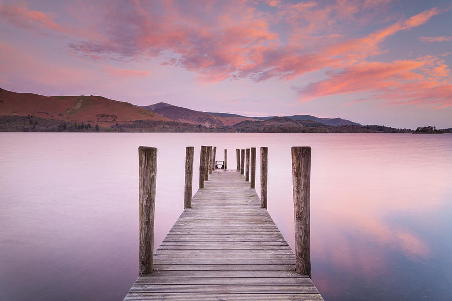 6x8 FT Photo Backdrops,A Flooded Jetty in Derwent Water Lake District England Sunset Morning Photo Background for Kid Baby Boy Girl Artistic Portrait Photo Shoot Studio Props Video Drape Vinyl 