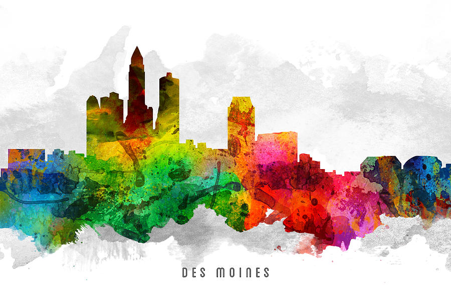 Des Moines Painting - Des Moines Iowa Cityscape 12 by Aged Pixel