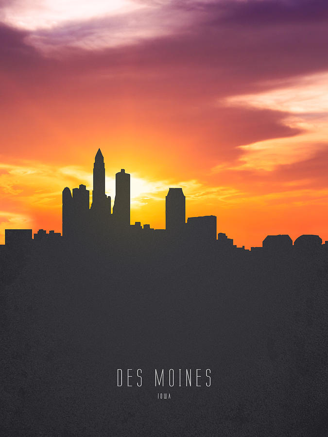Des Moines Iowa Sunset Skyline 01 Painting