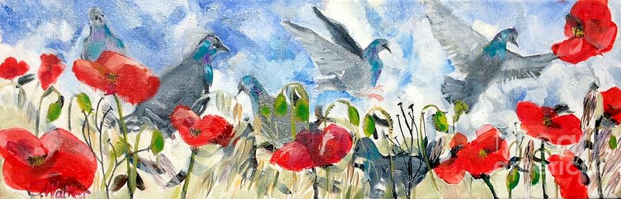 des Pavots et des Pigeons Painting by Chris Walker