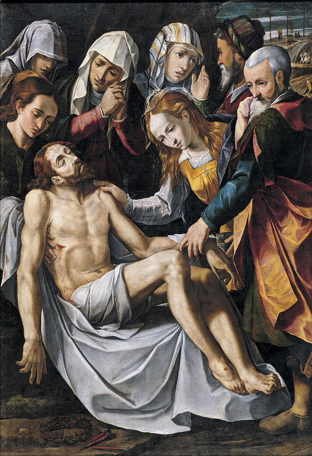 Descent from the Cross Painting by Attributed to Gaspar Becerra