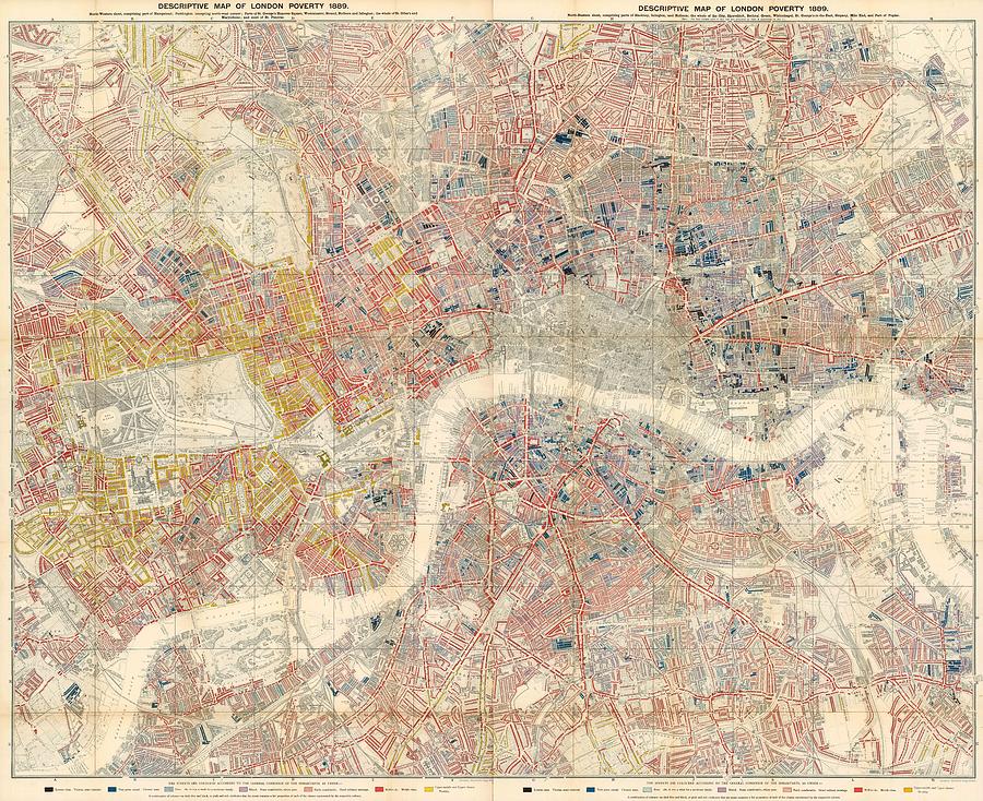 Vintage Drawing - Descriptive Map of London Poverty - Data Visualization Map - Map of London - Historic Map by Studio Grafiikka