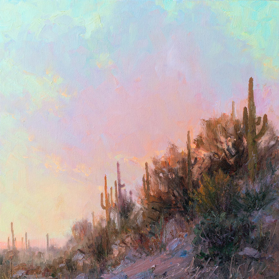 Southwest Sunset - Desert Afternoon Clouds with Saguaro Cactus Painting by Becky Joy