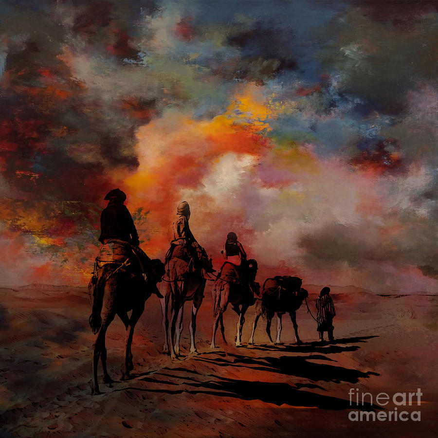 Desert Camels 0G Painting by Gull G