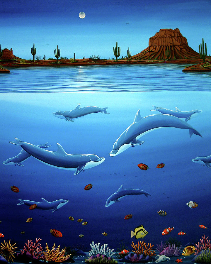 Desert Dolphins Close  Painting by Lance Headlee