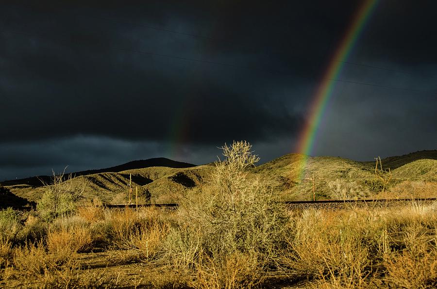 Desert double rainbow Photograph by Gaelyn Olmsted