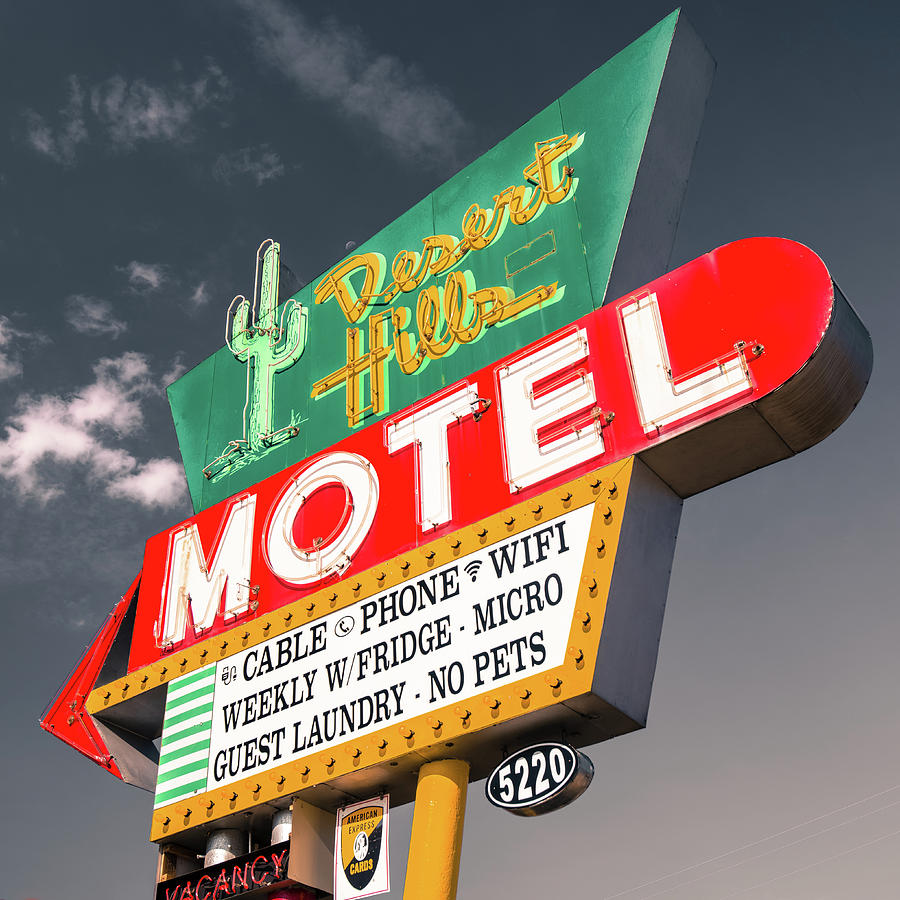 Tulsa Photograph - Desert Hills Motel Square - Grey Sky - Route 66 Tulsa Oklahoma by Gregory Ballos