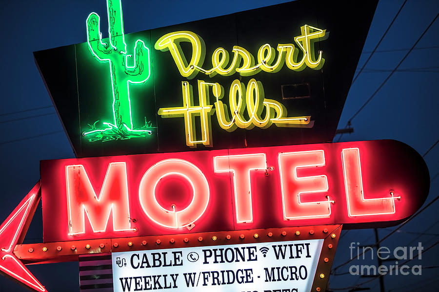 Tulsa Photograph - ROUTE 66 - Desert Hills Motel Vintage Neon Sign Tulsa OK by John Wayland