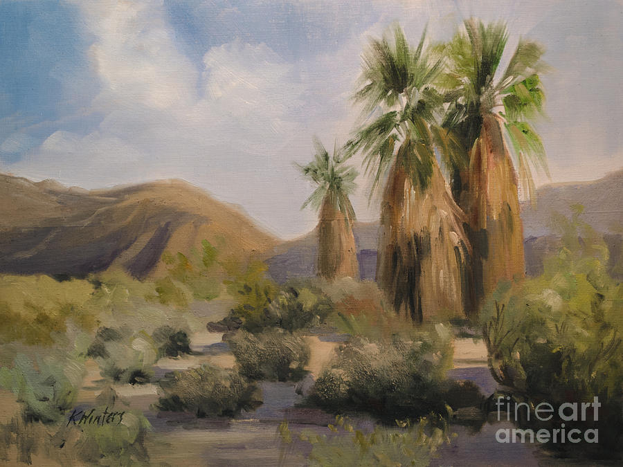 Desert Painting - Desert Palms Anza Borrego plein air style oil painting by Karen Winters