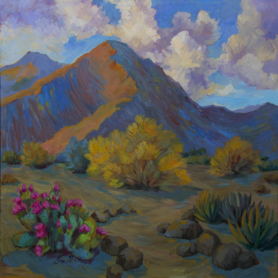 Desert Palo Verde and Beavertail Cactus Painting by Diane McClary
