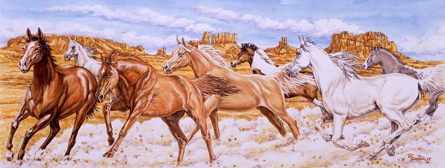 Horse Painting - Desert Run by Richard De Wolfe
