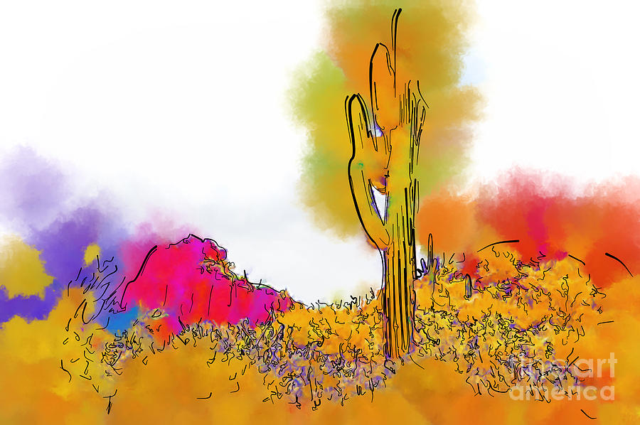 Desert Saguaro In Subtle Abstract Digital Art by Kirt Tisdale