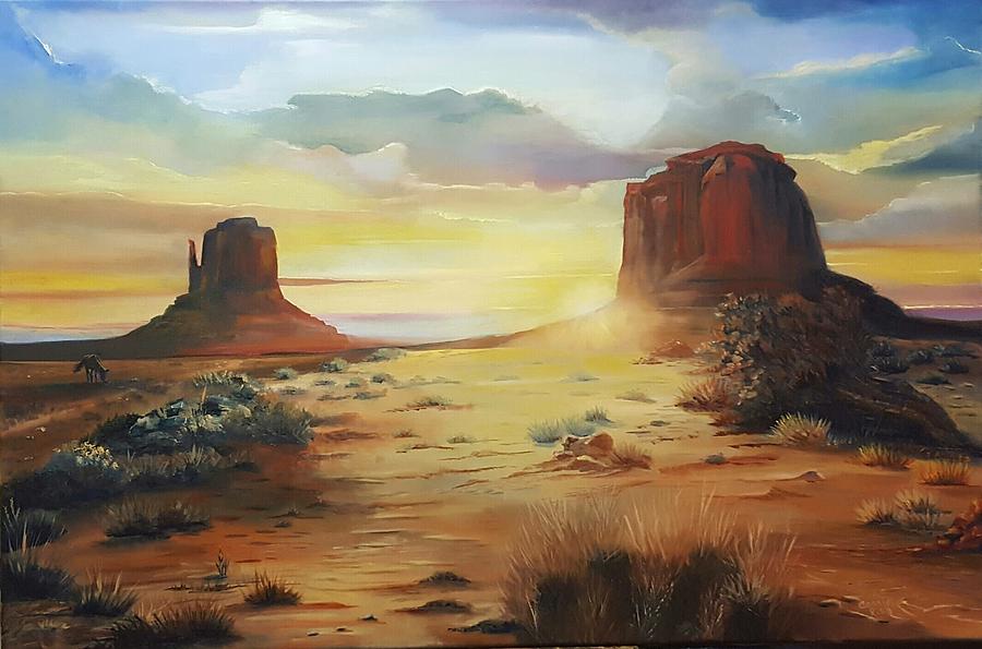 Desert Sunset Painting by Connie Rish