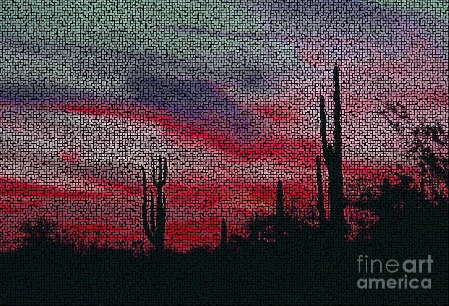 Desert Sunset Mosaic Northern Lights Version 2 Digital Art