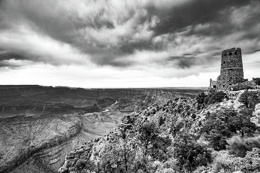 Desert view tower, Grand Canyon In Black and White Photograph by Mati Krimerman