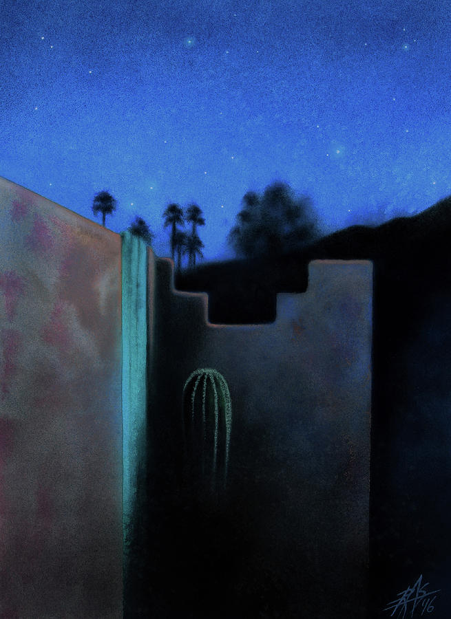 Desert View with Starlight and Cactus at Anza-Borrego  Painting by Robin Street-Morris