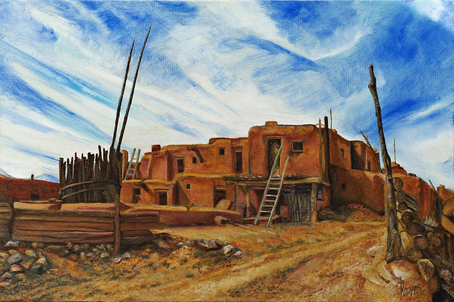 Desert Village New Mexico Painting by Kathy Knopp