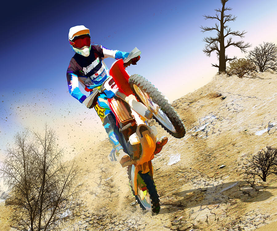 Desert Painting - Desert Wheelie Motocross by Elaine Plesser