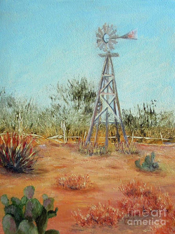 Desert Windmill Painting by Roseann Gilmore