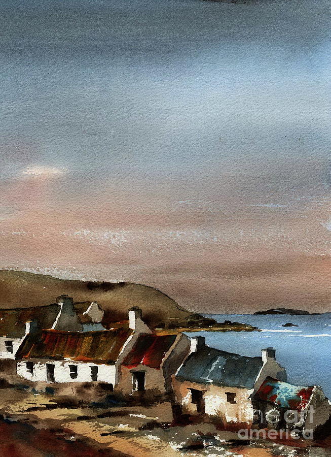 Deserted Village, Blasket Mor, Kerry Painting by Val Byrne