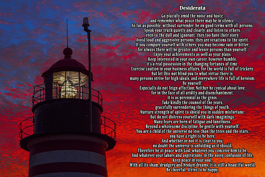 Desiderata and West Quoddy Head Lighthouse Photograph by Marty Saccone