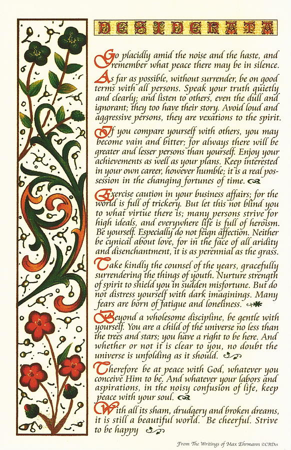 Desiderata Floral Calligraphy Painting by Desiderata Gallery