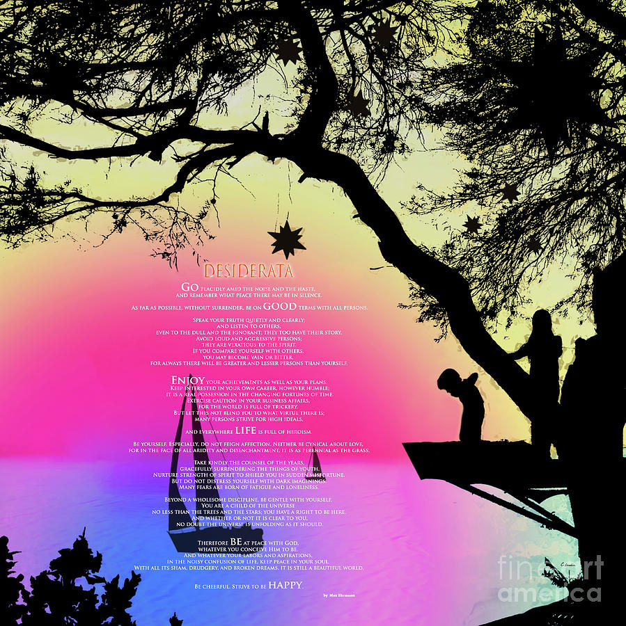 Sunset Digital Art - Desiderata poem written by Max Ehrmann over artwork by Claudia Ellis by Claudia Ellis