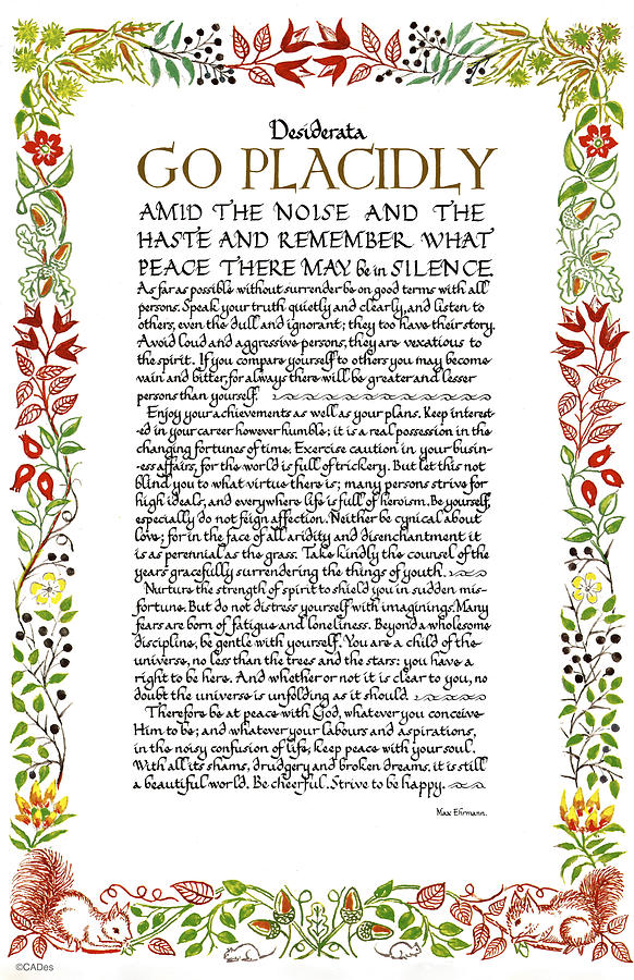 Desiderata Wildflowers Calligraphy Painting by Desiderata Gallery