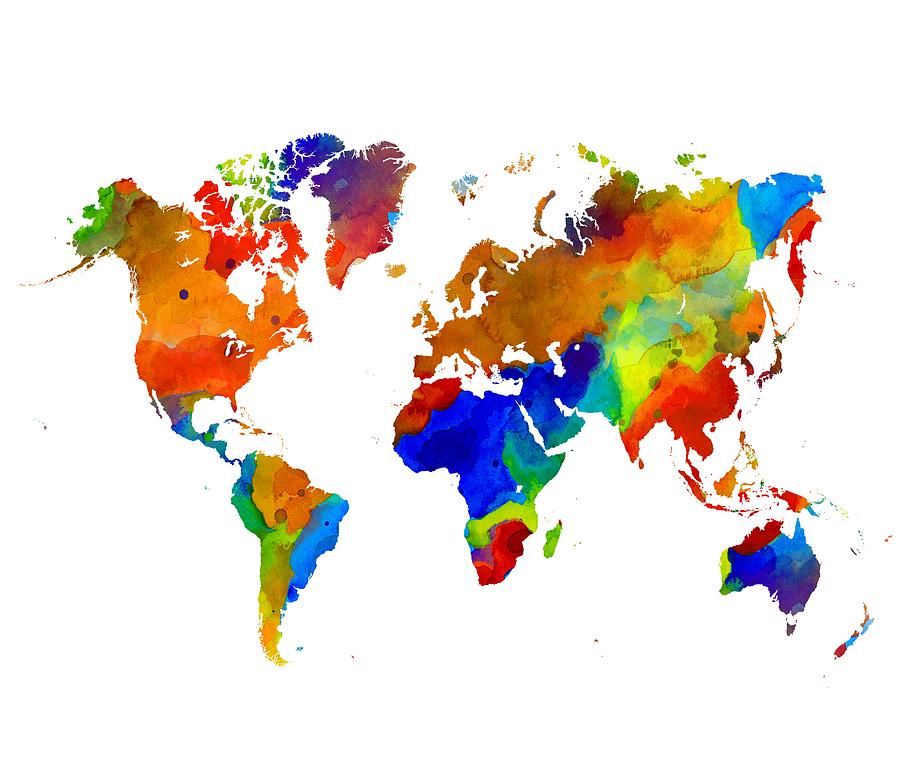 Design 33 Colorful Worldmap Painting by Lucie Dumas