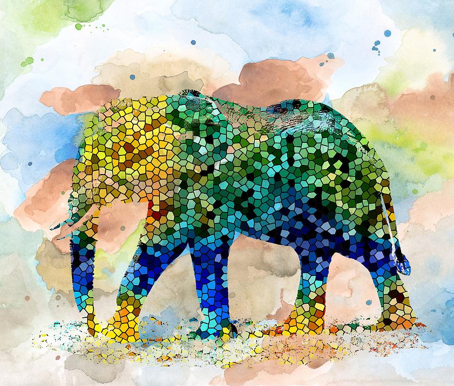 Design 37 Mosaic Elephant Painting by Lucie Dumas