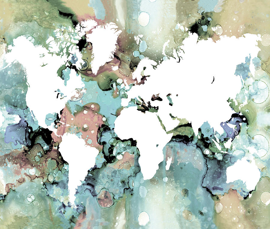 Design 96 World Map Mixed Media by Lucie Dumas
