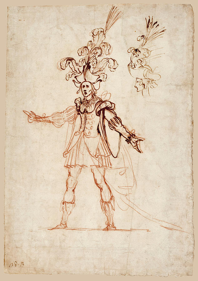 Design for a Festival Costume with a Subsidiary Study upper Right of a Head in Profile to the Left Drawing by Baccio del Bianco