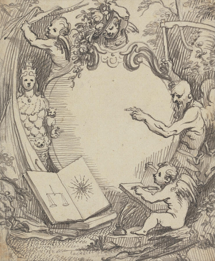 Design for a Frontispiece. Cupid Studying Nature Drawing by John Fayram