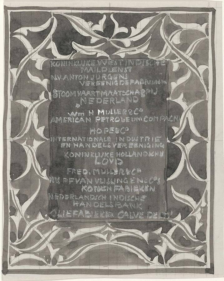 Design For A Poster With Names Of Companies In Ornamental Borders, Carel Adolph Lion Cachet, 1874 - Painting